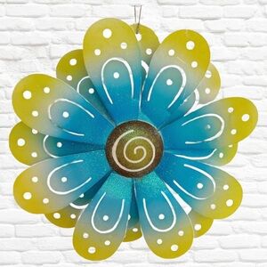 HAND CRAFTED ~ Blue and Yellow Metal Decorative Hanging Flower Decor